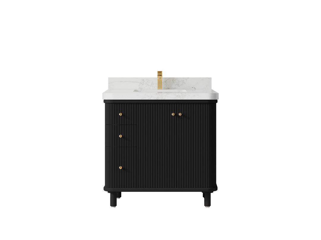 Miami 36 in. W x 22 in. D Center Sink Bathroom Vanity in Black with Calacatta Nuvo Quartz Countertop