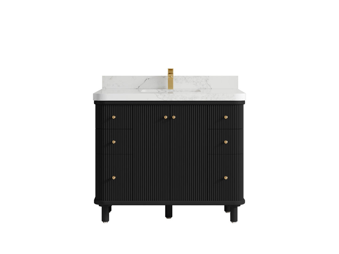 Miami 42 in. W x 22 in. D Single Sink Bathroom Vanity in Black with 2 in Calacatta Nuvo Quartz Countertop