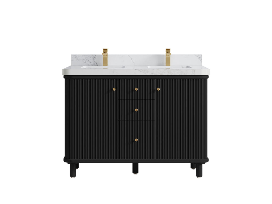 Miami 48 in. W x 22 in. D Double Sink Bathroom Vanity in Black with 2 in Calacatta Nuvo Quartz Countertop