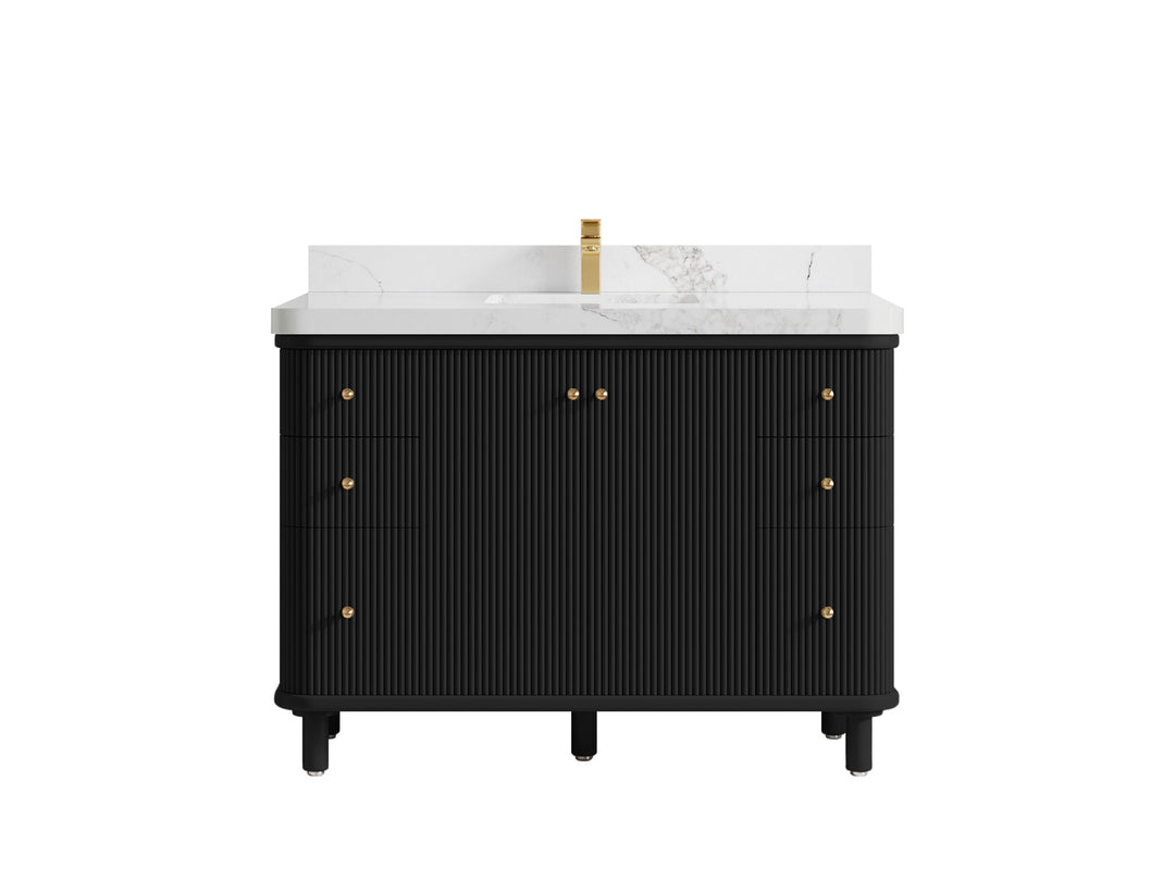 Miami 48 in. W x 22 in. D Single Sink Bathroom Vanity in Black with 2 in Calacatta Nuvo Quartz Countertop