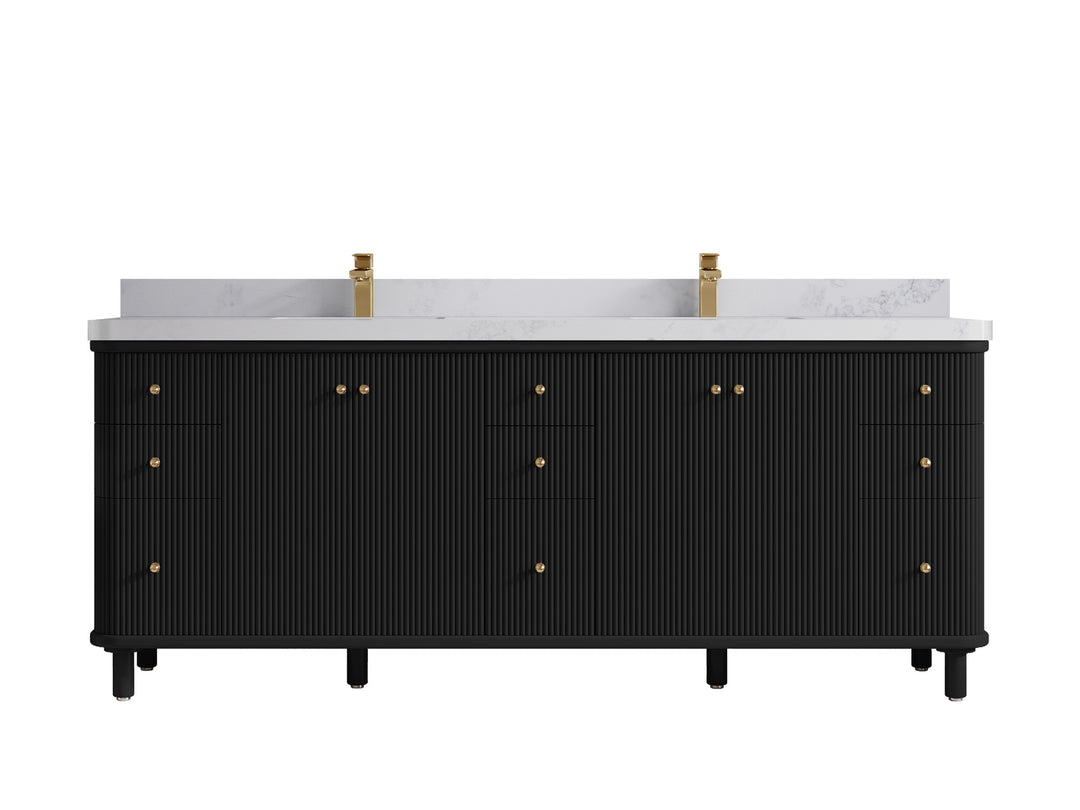 Miami 84 in. W x 22 in. D Double Sink Bathroom Vanity in Black with 2 in Calacatta Nuvo Quartz Countertop