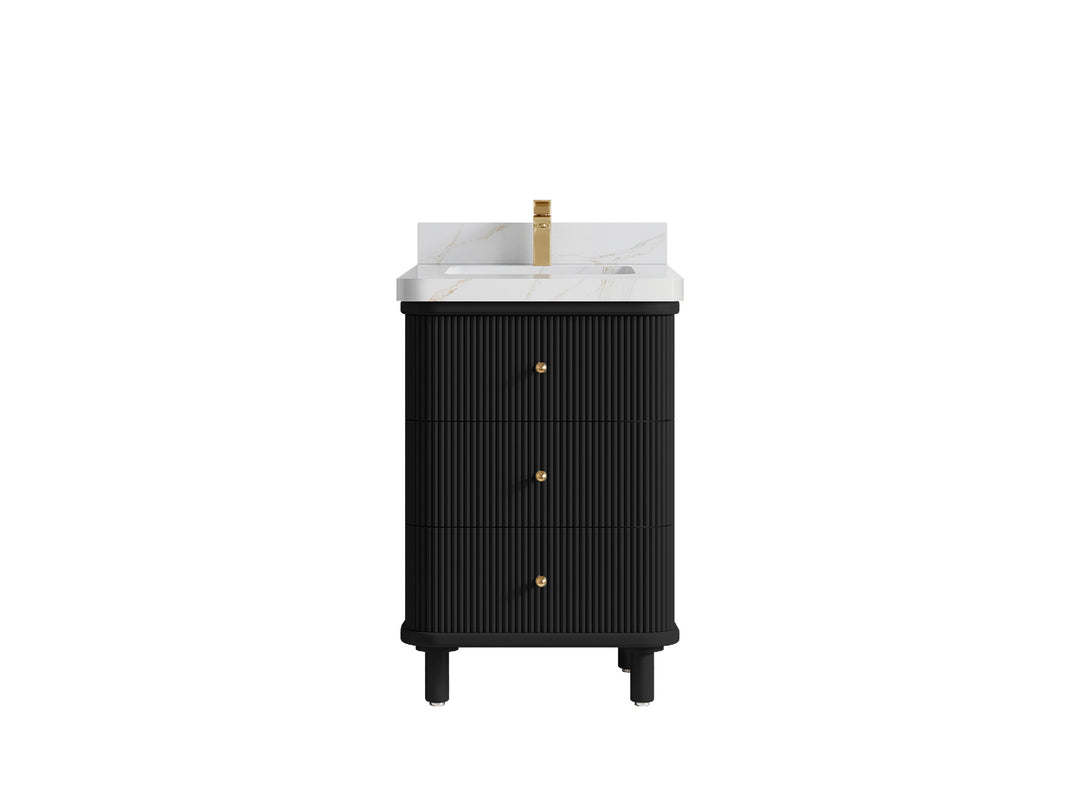 Miami 24 in. W x 22 in. D Single Sink Bathroom Vanity in Black with 2 in Calacatta Sienna Quartz Countertop