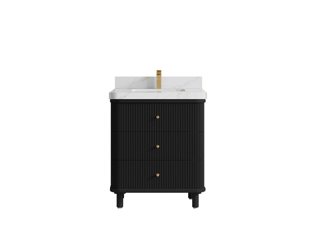 Miami 30 in. W x 22 in. D Single Sink Bathroom Vanity in Black with 2 in Calacatta Sienna Quartz Countertop