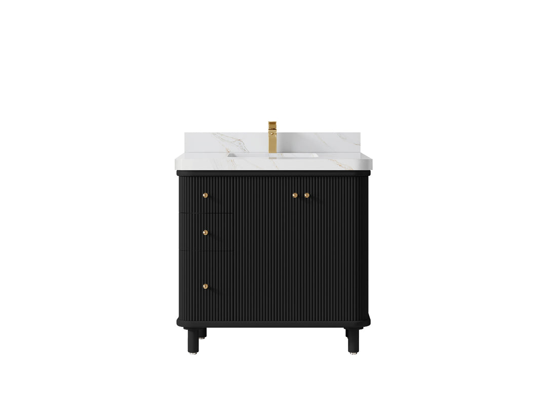 Miami 36 in. W x 22 in. D Center Sink Bathroom Vanity in Black with Calacatta Sienna Quartz Countertop