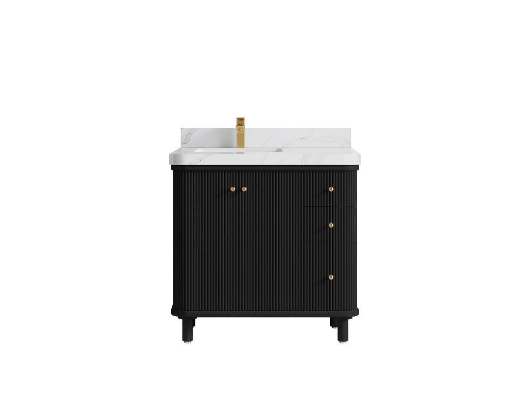 Miami 36 in. W x 22 in. D  Left Offset Sink Bathroom Vanity in Black with Calacatta Sienna Quartz Countertop