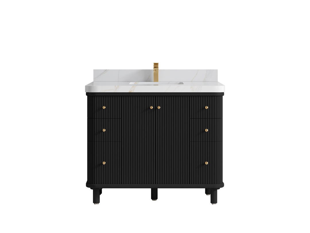 Miami 42 in. W x 22 in. D Single Sink Bathroom Vanity in Black with 2 in Calacatta Sienna Quartz Countertop