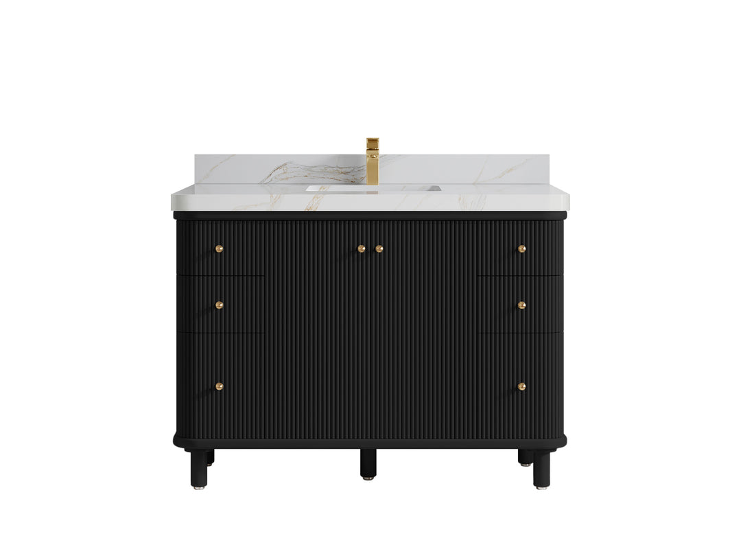 Miami 48 in. W x 22 in. D Single Sink Bathroom Vanity in Black with 2 in Calacatta Sienna Quartz Countertop