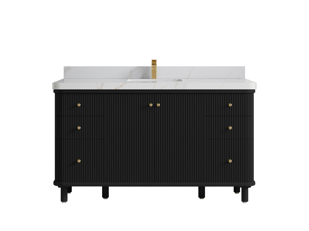 Miami 60 in. W x 22 in. D Single Sink Bathroom Vanity in Black with 2 in Calacatta Sienna Quartz Countertop