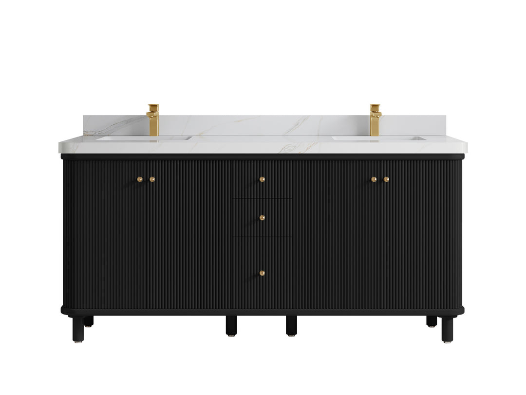 Miami 72 in. W x 22 in. D Double Sink Bathroom Vanity in Black with 2 in Calacatta Sienna Quartz Countertop