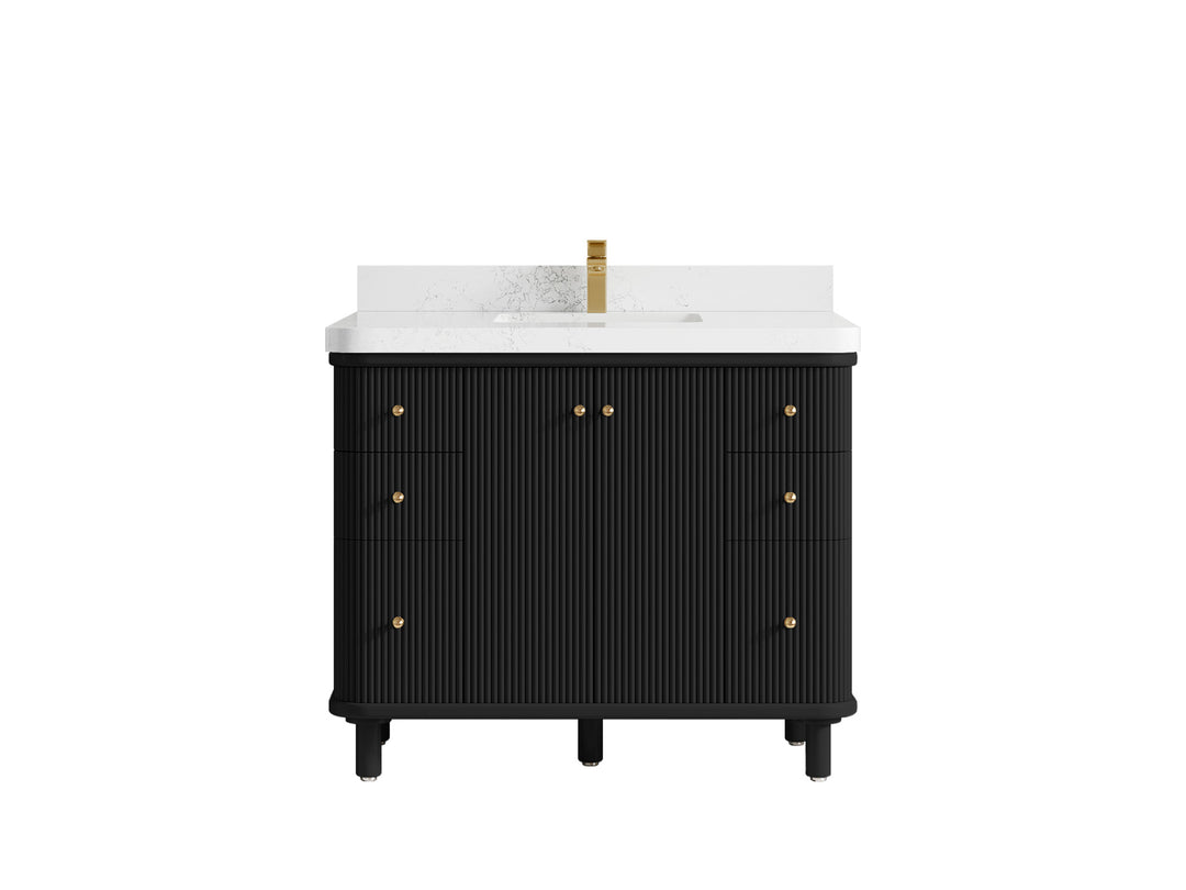 Miami 42 in. W x 22 in. D Single Sink Bathroom Vanity in Black with 2 in Empira White Quartz Countertop