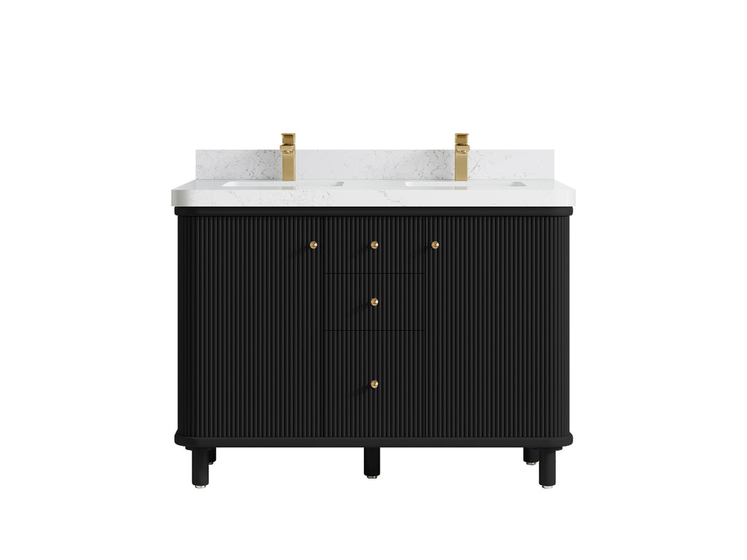 Miami 48 in. W x 22 in. D Double Sink Bathroom Vanity in Black with 2 in Empira White Quartz Quartz Countertop