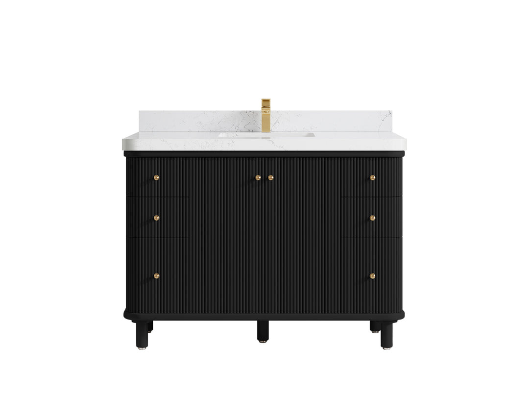 Miami 48 in. W x 22 in. D Single Sink Bathroom Vanity in Black with 2 in Empira White Quartz Quartz Countertop