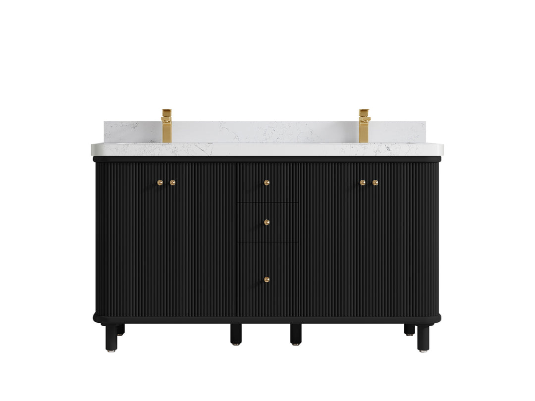 Miami 60 in. W x 22 in. D Double Sink Bathroom Vanity in Black with 2 in Empira White Quartz Countertop