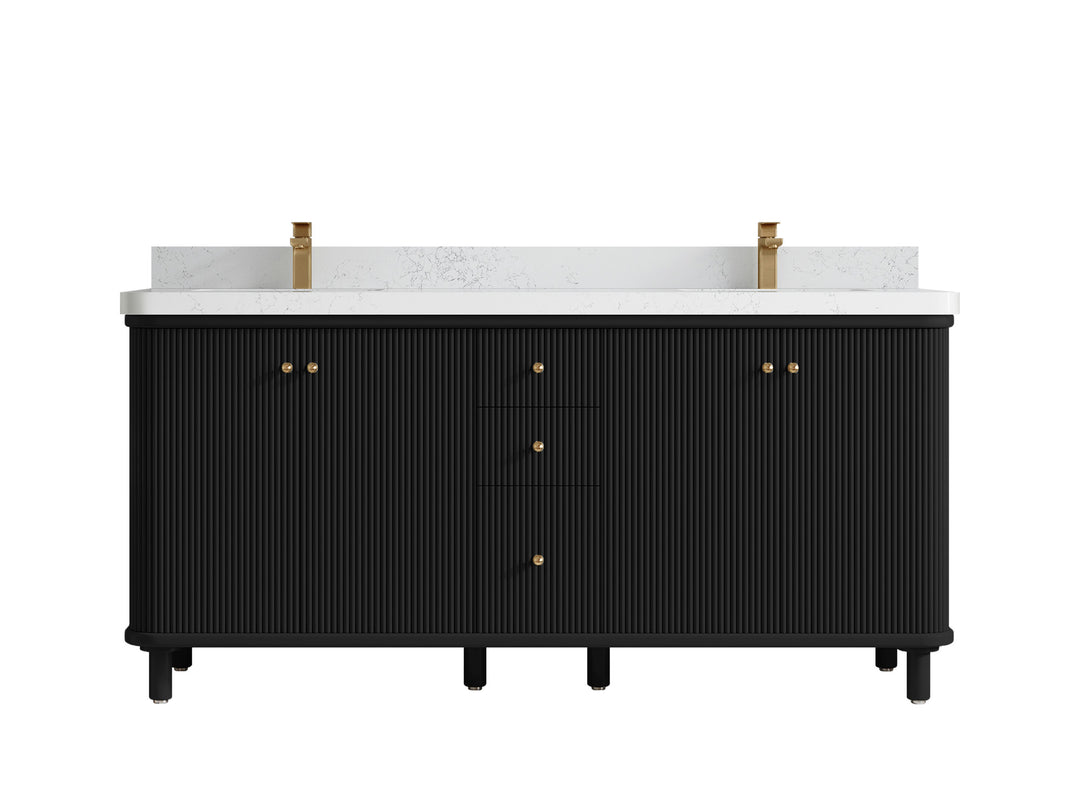 Miami 72 in. W x 22 in. D Double Sink Bathroom Vanity in Black with 2 in Empira White Quartz Countertop