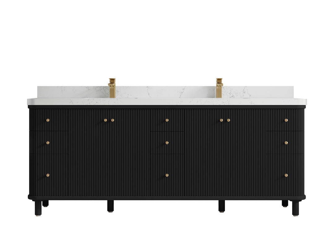 Miami 84 in. W x 22 in. D Double Sink Bathroom Vanity in Black with 2 in Empira White Quartz Countertop