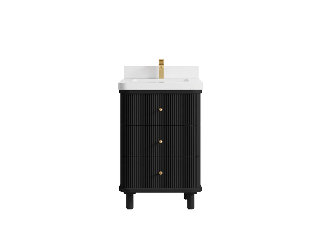 Miami 24 in. W x 22 in. D Single Sink Bathroom Vanity in Black with 2 in White Quartz Countertop