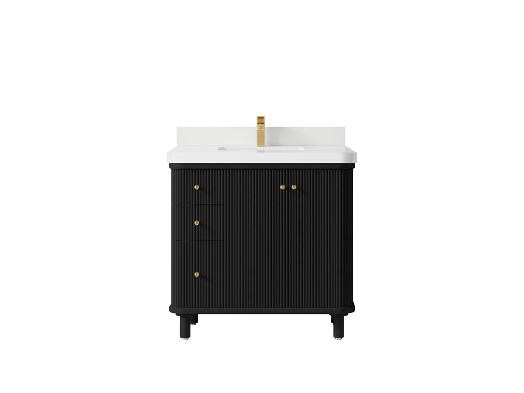 Miami 36 in. W x 22 in. D Center Sink Bathroom Vanity in Black with White Quartz Countertop