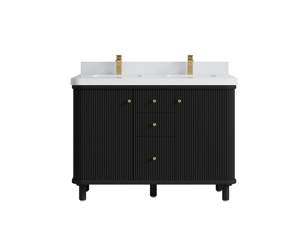 Miami 48 in. W x 22 in. D Double Sink Bathroom Vanity in Black with 2 in White Quartz Quartz Countertop