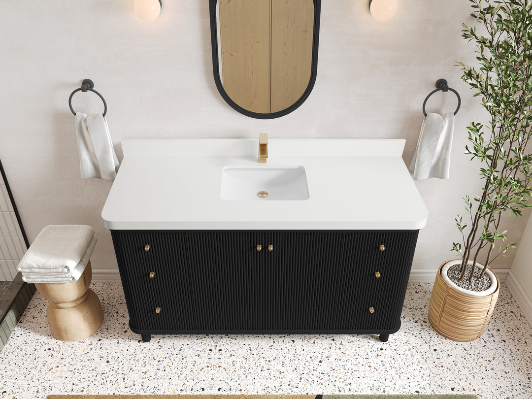 Miami 60 in. W x 22 in. D Single Sink Bathroom Vanity in Black with 2 in White Quartz Countertop - Top View