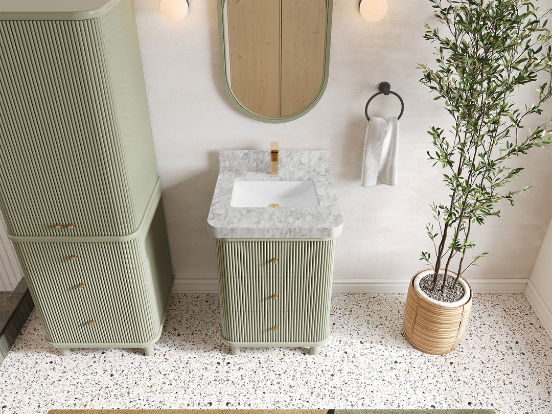 Miami 24 in. W x 22 in. D Single Sink Bathroom Vanity in Evergreen with 2 in Carrara Marble Countertop - Top View
