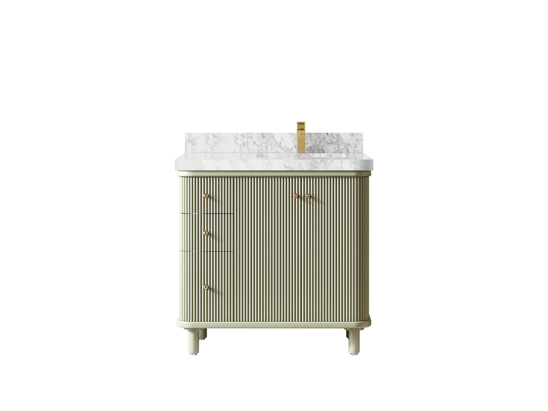 Miami 36 in. W x 22 in. D  Right Offset Sink Bathroom Vanity in Evergreen with Carrara Marble Countertop
