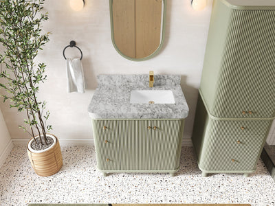 Miami 36 in. W x 22 in. D  Right Offset Sink Bathroom Vanity in Evergreen with Carrara Marble Countertop - Top View