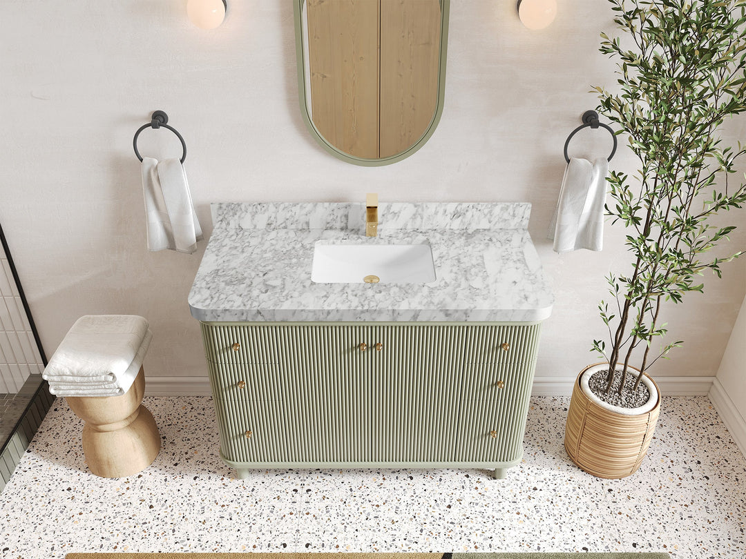 Miami 48 in. W x 22 in. D Single Sink Bathroom Vanity in Evergreen with 2 in Carrara Marble Countertop - Top View