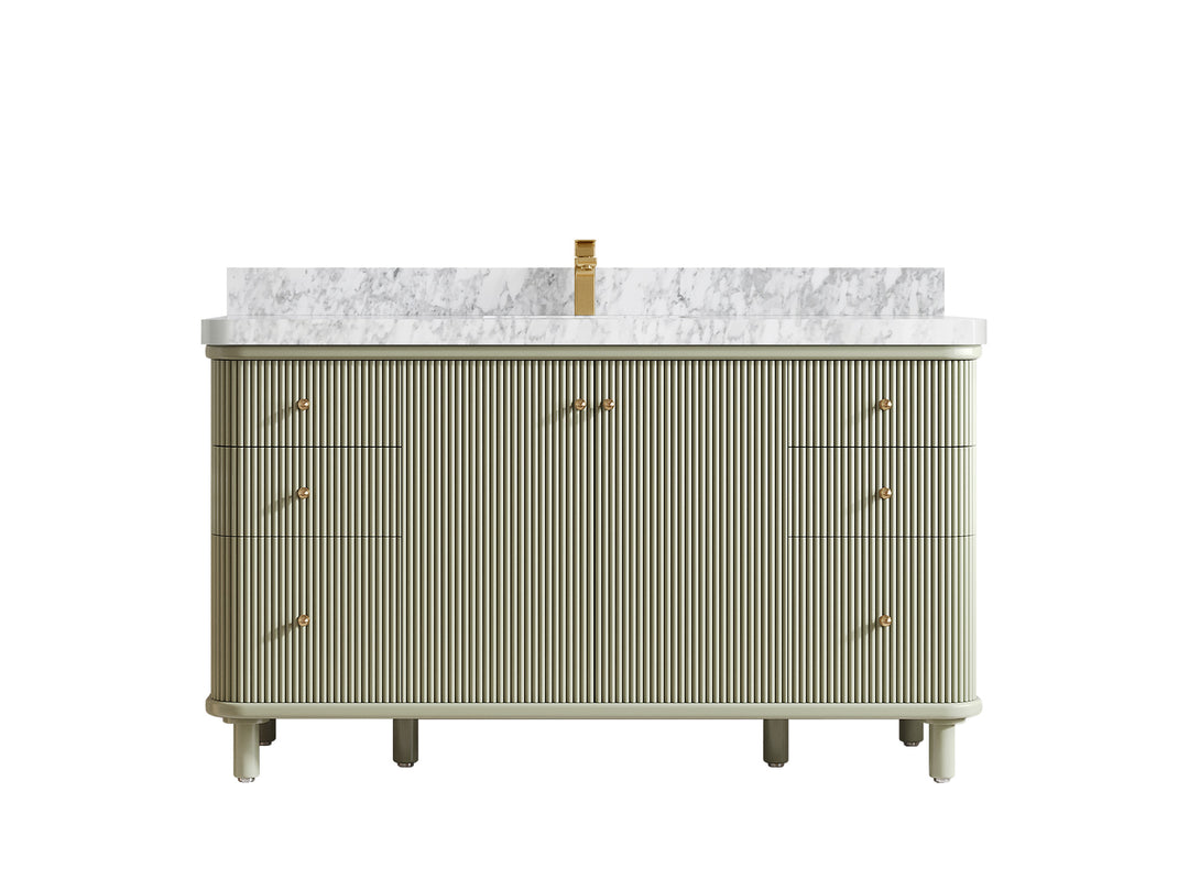 Miami 60 in. W x 22 in. D Single Sink Bathroom Vanity in Evergreen with 2 in Carrara Marble Countertop