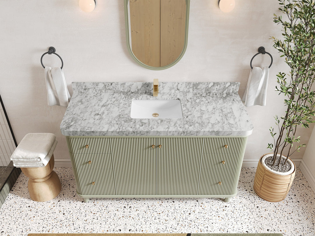 Miami 60 in. W x 22 in. D Single Sink Bathroom Vanity in Evergreen with 2 in Carrara Marble Countertop - Top View