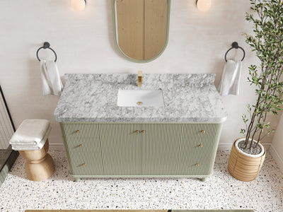 Miami 60 in. W x 22 in. D Single Sink Bathroom Vanity in Evergreen with 2 in Carrara Marble Countertop - Top View