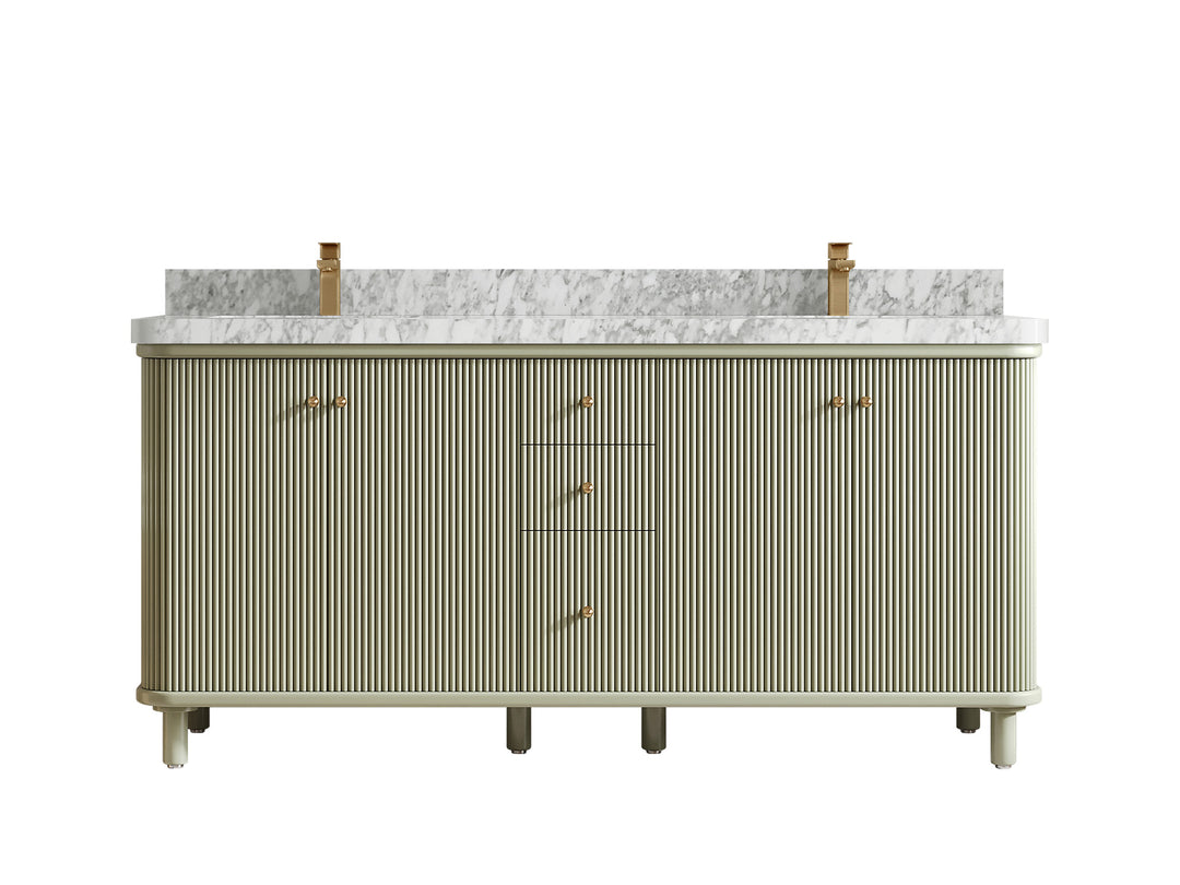 Miami 72 in. W x 22 in. D Double Sink Bathroom Vanity in Evergreen with 2 in Carrara Marble Countertop