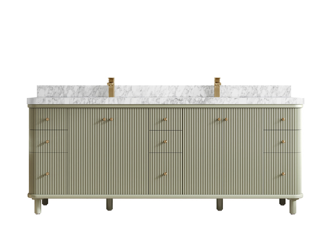 Miami 84 in. W x 22 in. D Double Sink Bathroom Vanity in Evergreen with 2 in Carrara Marble Countertop