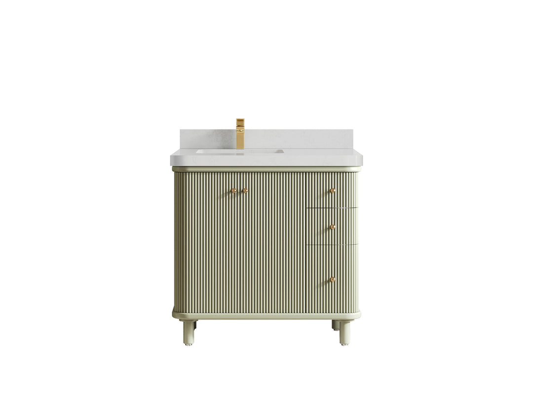 Miami 36 in. W x 22 in. D  Left Offset Sink Bathroom Vanity in Evergreen with Carrara Quartz Countertop