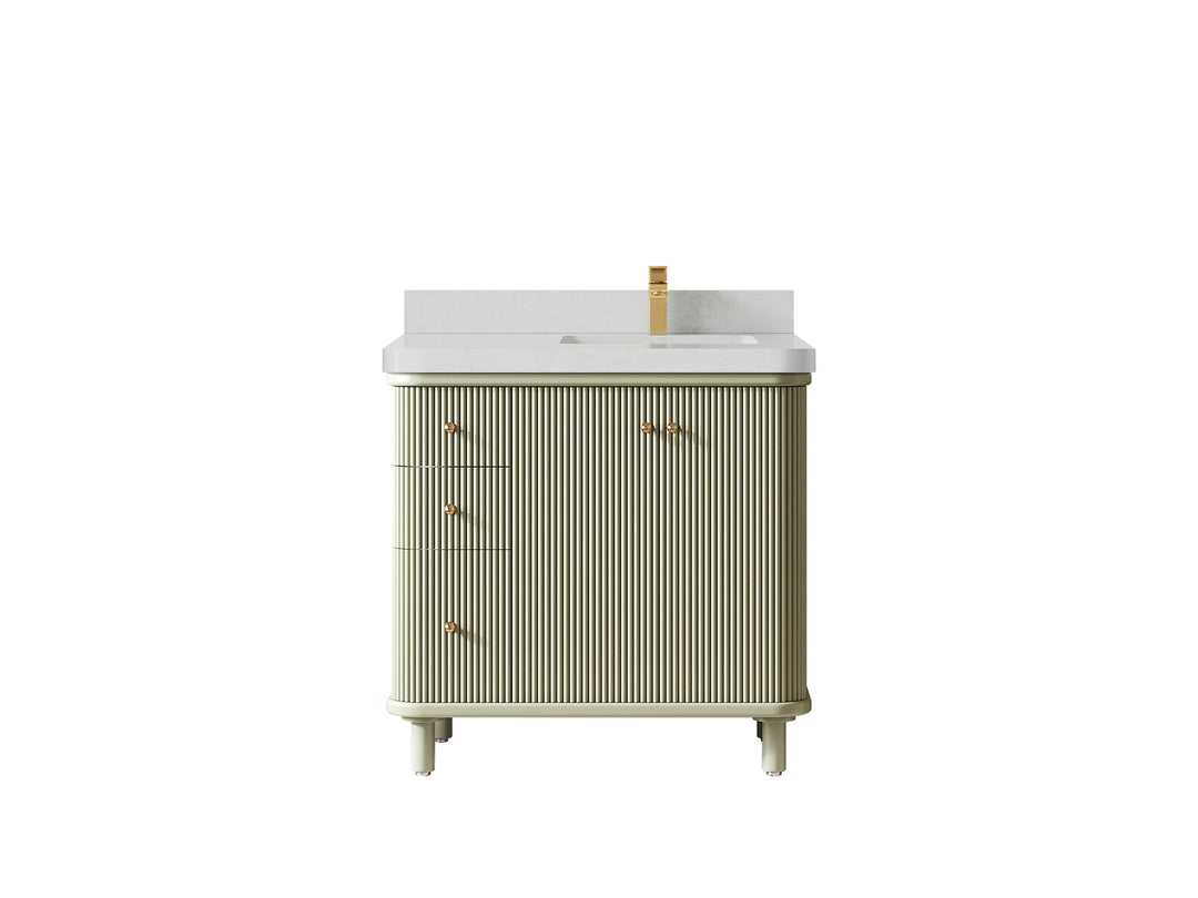 Miami 36 in. W x 22 in. D  Right Offset Sink Bathroom Vanity in Evergreen with Carrara Quartz Countertop
