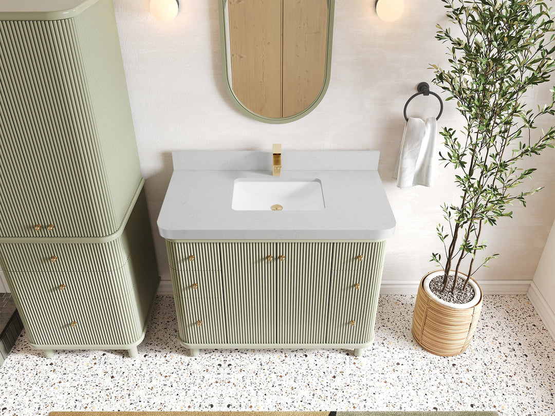 Miami 42 in. W x 22 in. D Single Sink Bathroom Vanity in Evergreen with 2 in Carrara Quartz Countertop - Top View