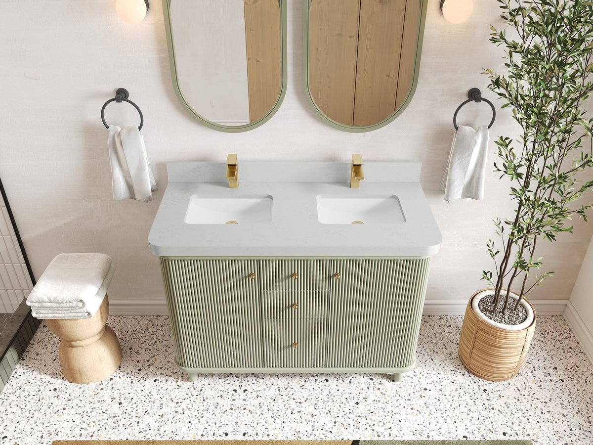 Miami 48 in. W x 22 in. D Double Sink Bathroom Vanity in Evergreen with 2 in Carrara Quartz Countertop - Top View