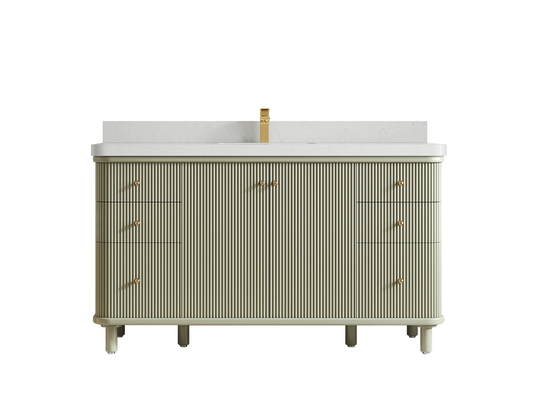 Miami 60 in. W x 22 in. D Single Sink Bathroom Vanity in Evergreen with 2 in Carrara Quartz Countertop