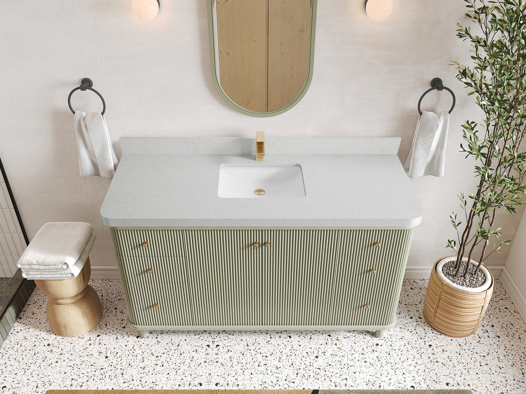 Miami 60 in. W x 22 in. D Single Sink Bathroom Vanity in Evergreen with 2 in Carrara Quartz Countertop - Top View