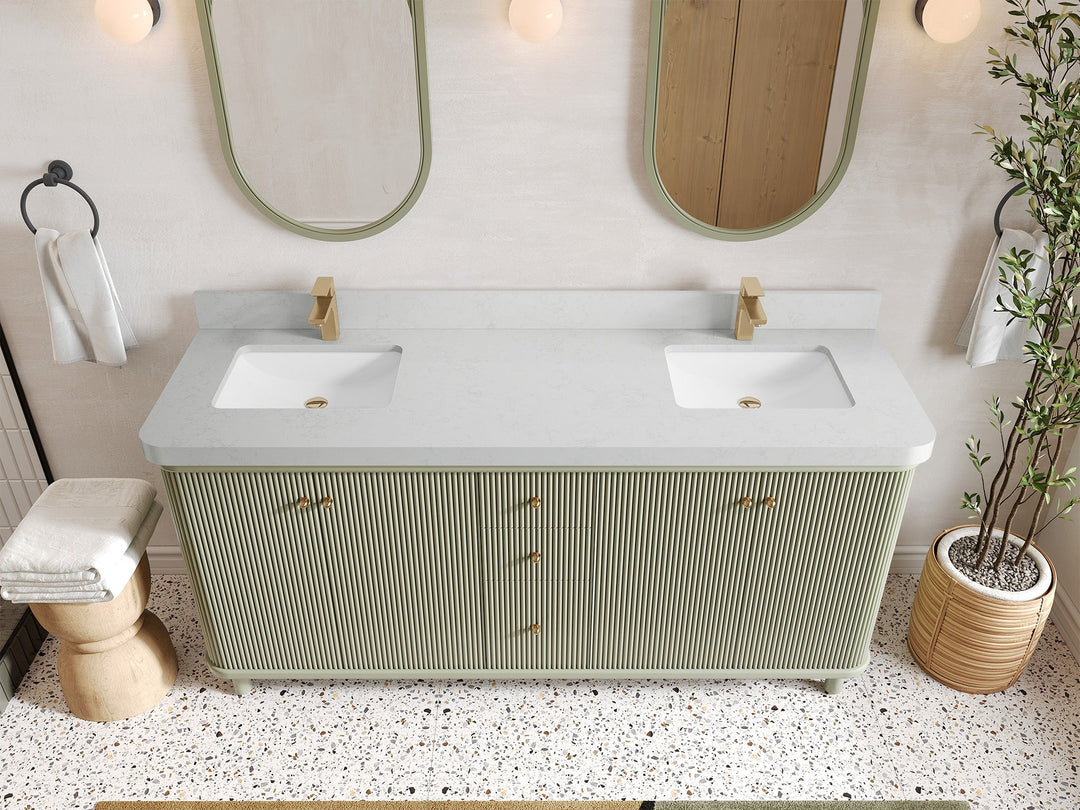 Miami 72 in. W x 22 in. D Double Sink Bathroom Vanity in Evergreen with 2 in Carrara Quartz Countertop - Top View