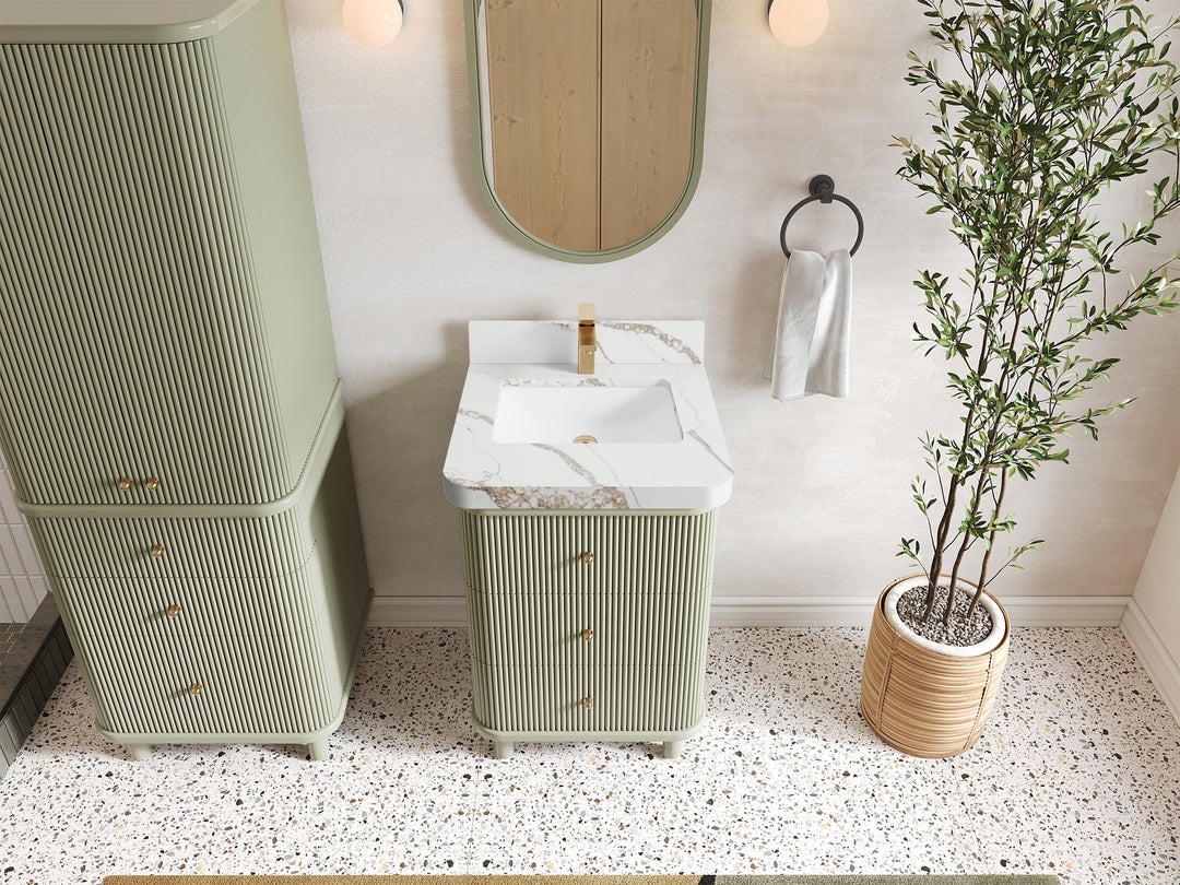 Miami 24 in. W x 22 in. D Single Sink Bathroom Vanity in Evergreen with 2 in Calacatta Gold Quartz Countertop - Top View