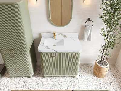 Miami 36 in. W x 22 in. D  Left Offset Sink Bathroom Vanity in Evergreen with Calacatta Gold Quartz Countertop - Top View