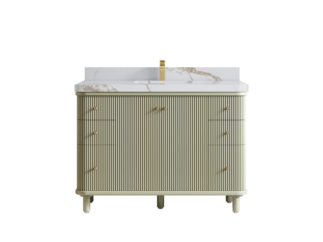 Miami 48 in. W x 22 in. D Single Sink Bathroom Vanity in Evergreen with 2 in Calacatta Gold Quartz Countertop