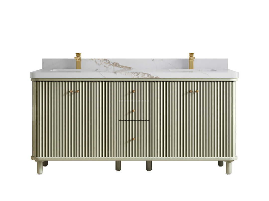 Miami 72 in. W x 22 in. D Double Sink Bathroom Vanity in Evergreen with 2 in Calacatta Gold Quartz Countertop