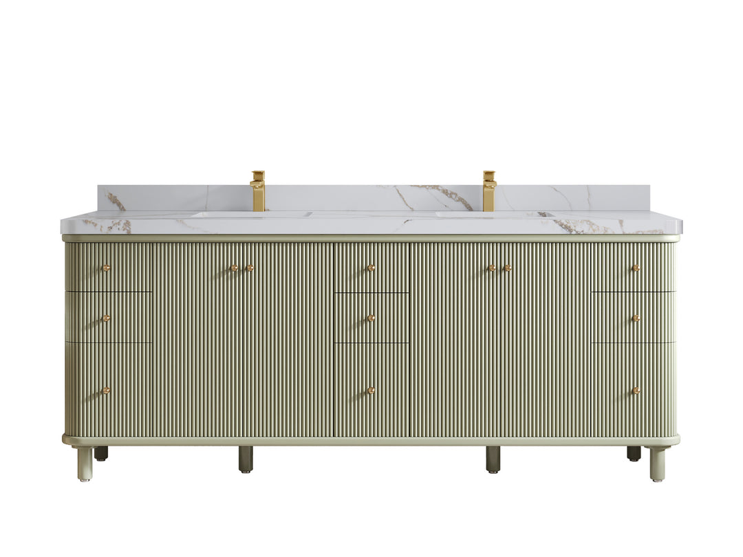 Miami 84 in. W x 22 in. D Double Sink Bathroom Vanity in Evergreen with 2 in Calacatta Gold Quartz Countertop
