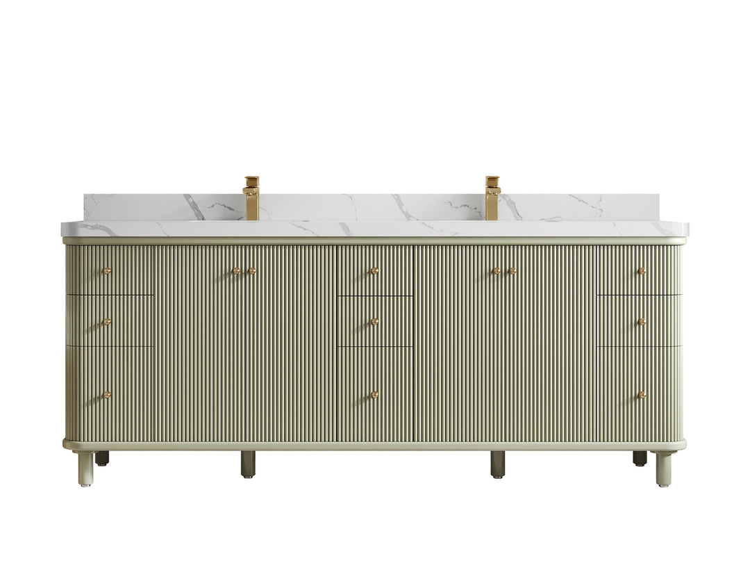 Miami 84 in. W x 22 in. D Double Sink Bathroom Vanity in Evergreen with 2 in Calacatta Laza Quartz Countertop