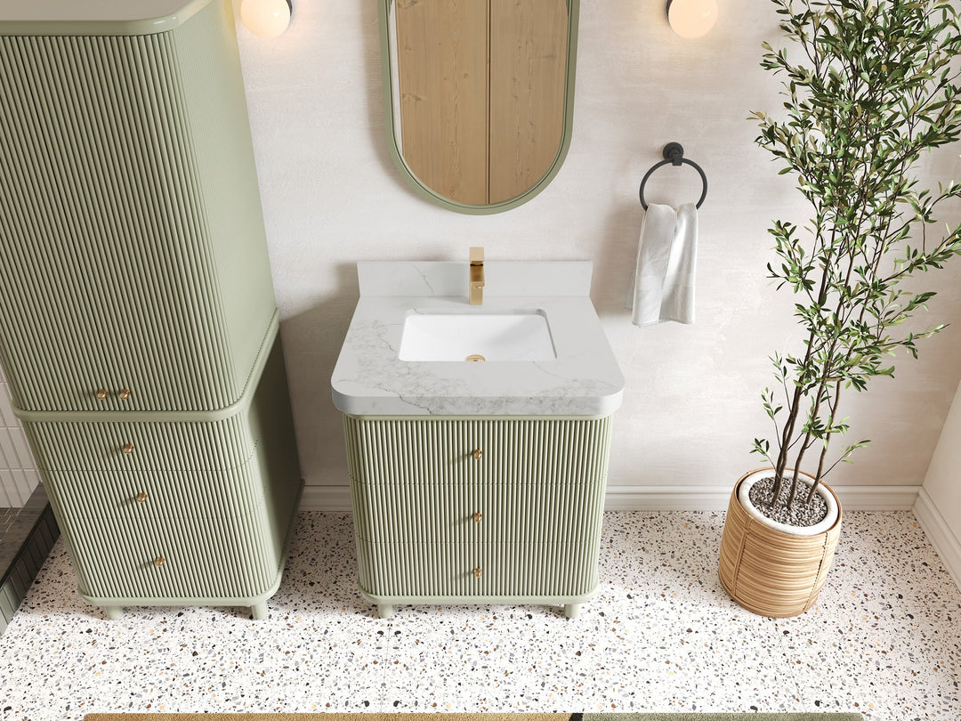 Miami 30 in. W x 22 in. D Single Sink Bathroom Vanity in Evergreen with 2 in Calacatta Nuvo Quartz Countertop - Top View