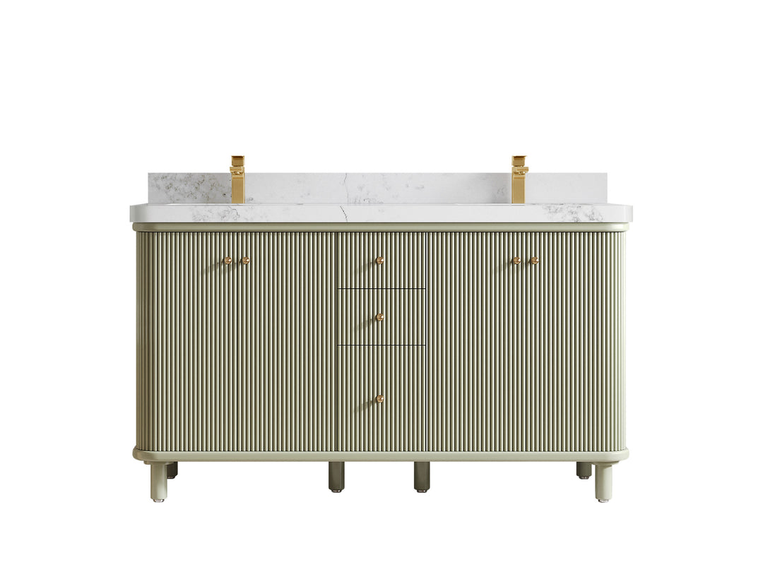 Miami 60 in. W x 22 in. D Double Sink Bathroom Vanity in Evergreen with 2 in Calacatta Nuvo Quartz Countertop