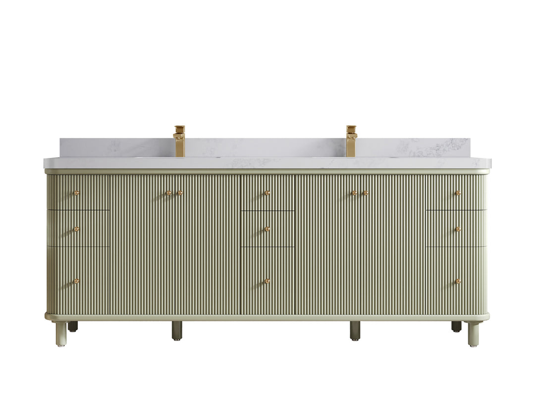 Miami 84 in. W x 22 in. D Double Sink Bathroom Vanity in Evergreen with 2 in Calacatta Nuvo Quartz Countertop
