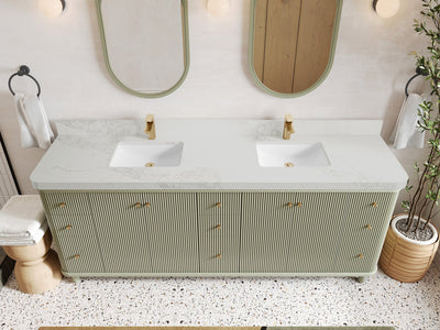 Miami 84 in. W x 22 in. D Double Sink Bathroom Vanity in Evergreen with 2 in Calacatta Nuvo Quartz Countertop - Top View