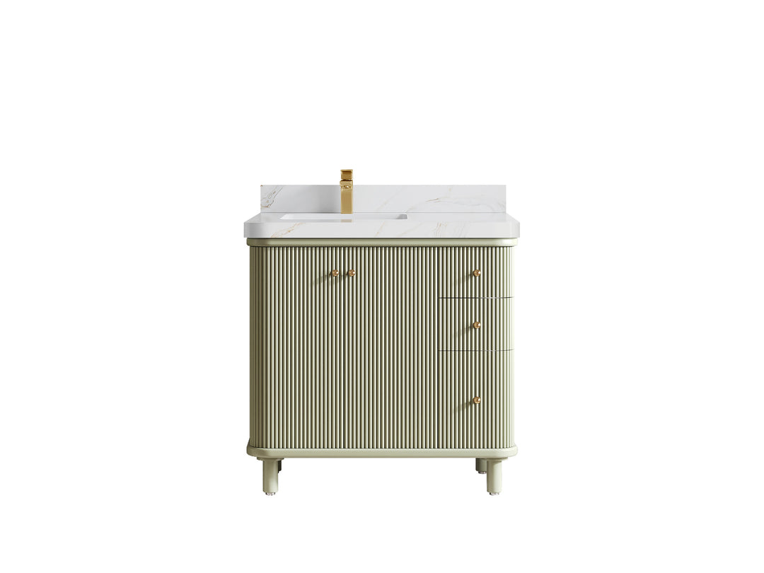 Miami 36 in. W x 22 in. D  Left Offset Sink Bathroom Vanity in Evergreen with Calacatta Sienna Quartz Countertop